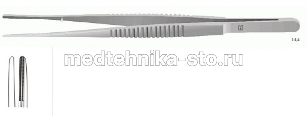 Пинцет м/х по Де Бейки пл.р, 240 мм, р.ч. 2,0 мм, плат.23 мм