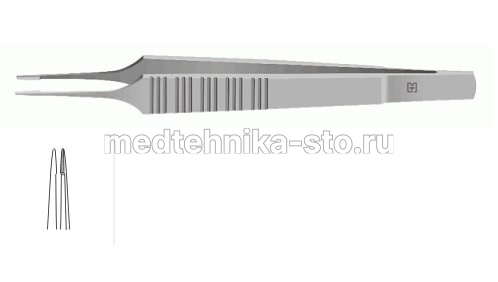 Пинцет м/х для нитей, 150 мм, пл. р., р.ч. 0,3 мм, плат. 6 мм
