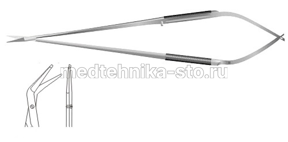 Ножницы м/х коронарные, 180 мм, пл.р.,р.ч.с пуговкой 15 мм, из.45гр