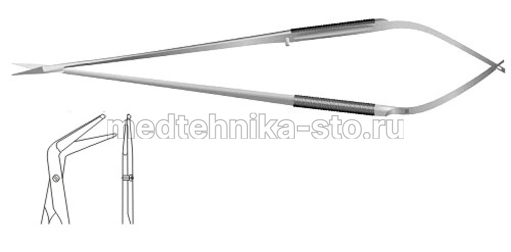 Ножницы м/х коронарные, 180 мм, пл.р.,р.ч.с пуговкой 15 мм, из.60гр