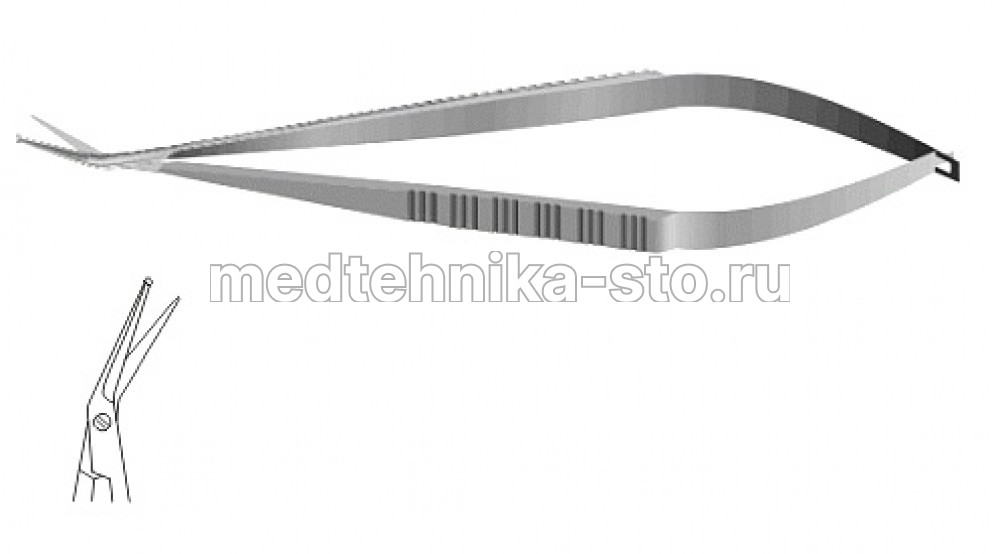 Ножницы м/х коронарные, 200 мм, пл.р.,р.ч.с пуговкой 16 мм, из.30гр